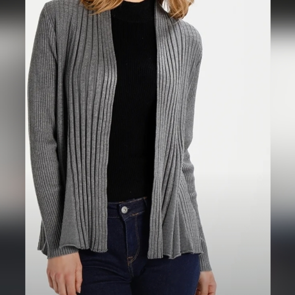 🦄 Stoosh Ribbed Gray Women's Cardigan Size M 20" Pit And Stretches